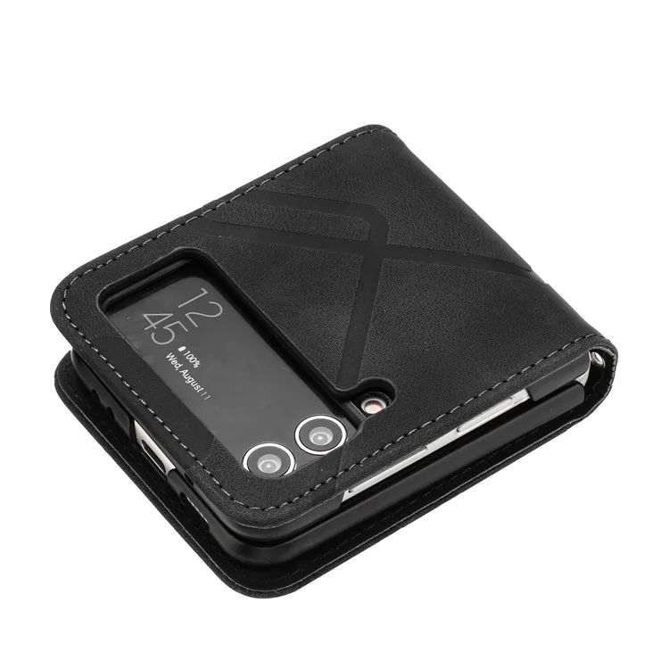 YX0040 For Samsung Galaxy Z Flip4 5G Phone Case PU Leather+PC Pattern Imprinted Cover - Black