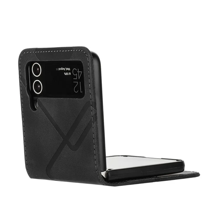 YX0040 For Samsung Galaxy Z Flip4 5G Phone Case PU Leather+PC Pattern Imprinted Cover - Black