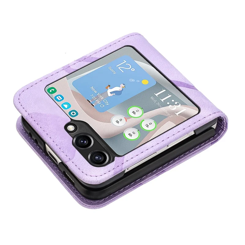 YX0040 For Samsung Galaxy Z Flip5 5G PU Leather+PC Shell Pattern Imprinted Protective Phone Case - Light Purple