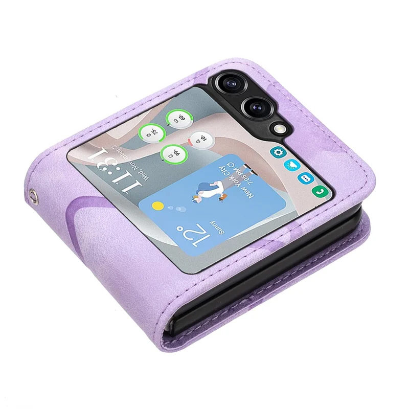 YX0040 For Samsung Galaxy Z Flip5 5G PU Leather+PC Shell Pattern Imprinted Protective Phone Case - Light Purple
