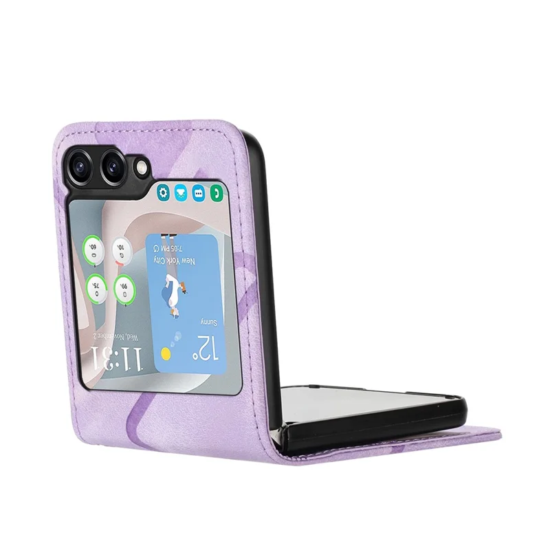 YX0040 For Samsung Galaxy Z Flip5 5G PU Leather+PC Shell Pattern Imprinted Protective Phone Case - Light Purple