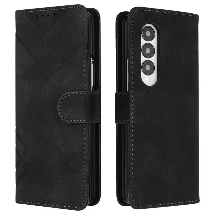 YX0040 Für Samsung Galaxy Z Fold4 5G PU-Leder+PC-Kartenetui Case Bedruckter Handyhülle - Schwarz