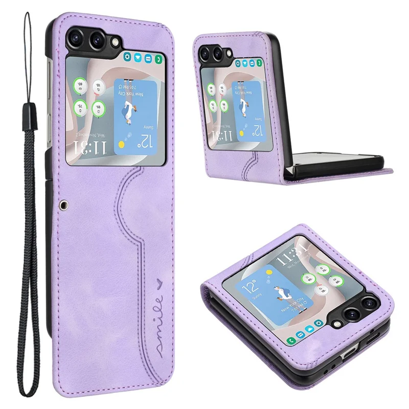 YX0030 For Samsung Galaxy Z Flip5 5G Imprinted PU Leather+PC Phone Case Ultra-Thin Shockproof Cover - Purple