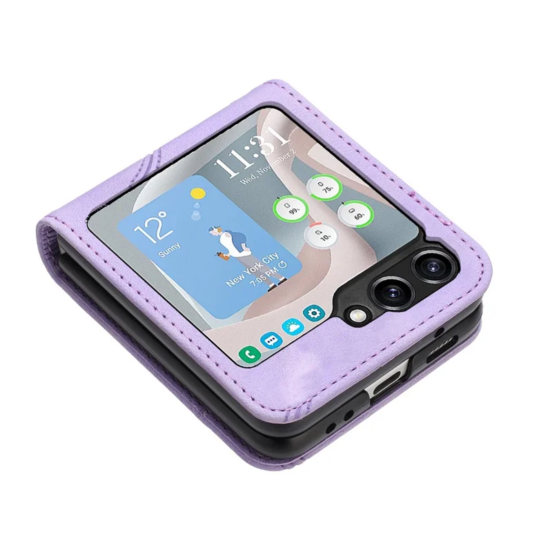 YX0030 For Samsung Galaxy Z Flip5 5G Imprinted PU Leather+PC Phone Case Ultra-Thin Shockproof Cover - Purple