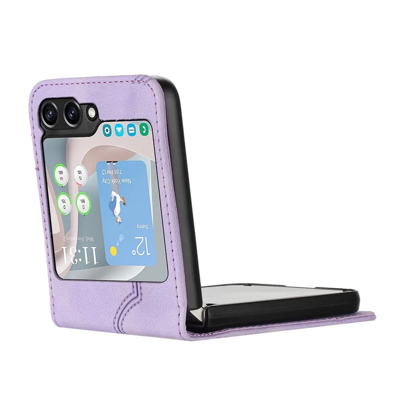 YX0030 For Samsung Galaxy Z Flip5 5G Imprinted PU Leather+PC Phone Case Ultra-Thin Shockproof Cover - Purple
