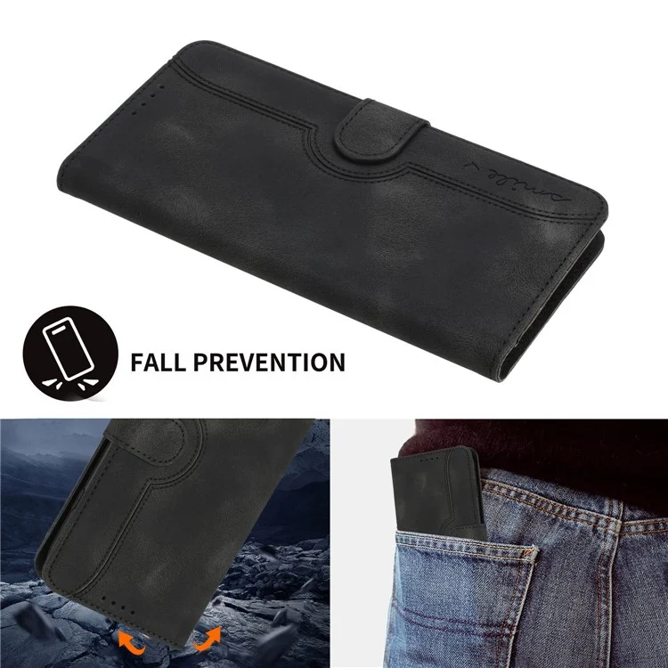 YX003 Wallet Case für Samsung Galaxy A24 4G (162,1 x 77,6 x 8,3 mm), PU-Leder-Muster geprägt Ständer Handyhülle - Schwarz