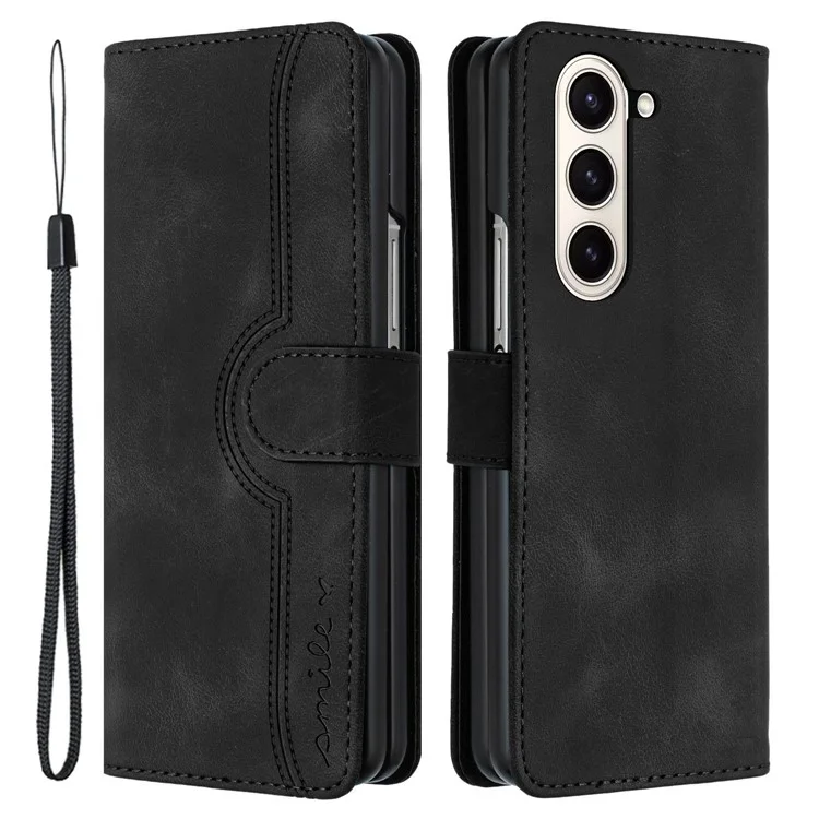 YX0030 Per Samsung Galaxy Z Fold5 5G Card Slots Protective Phone Case PU Leather+PC Imprinted Cover - Nero