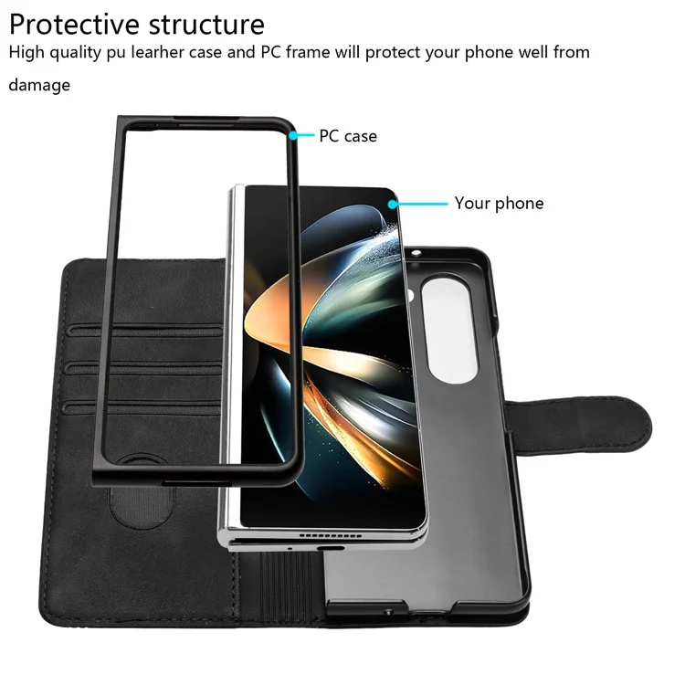 YX0030 Per Samsung Galaxy Z Fold5 5G Card Slots Protective Phone Case PU Leather+PC Imprinted Cover - Nero
