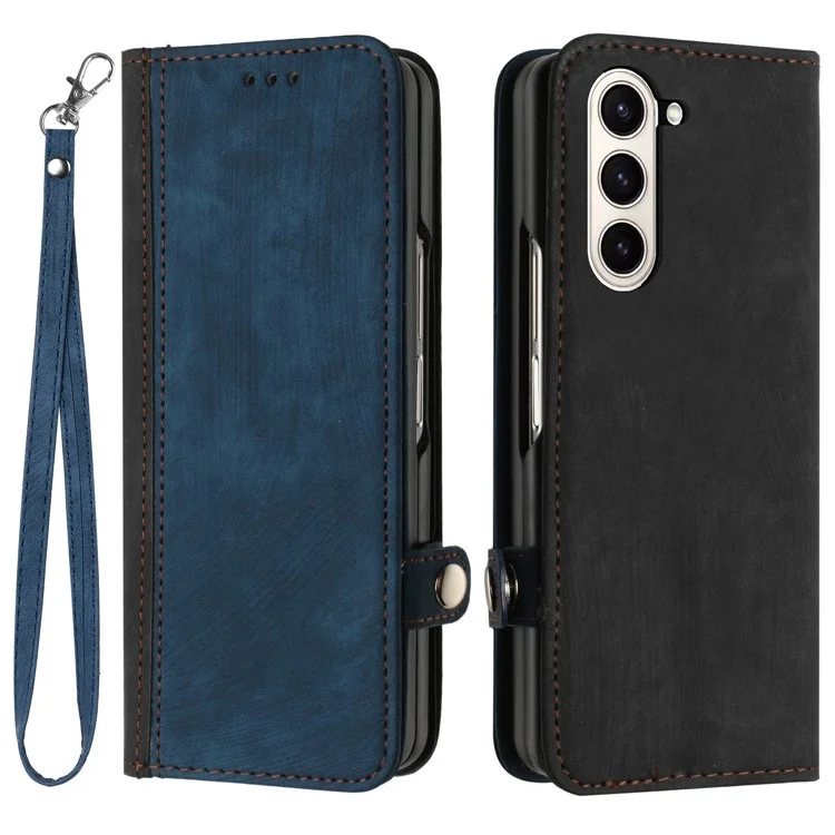 YX0020 Para Samsung Galaxy Z Fold5 5G Funda de Teléfono de Piel PU + PC con Ranuras para Tarjetas a Prueba de Golpes - Zafiro