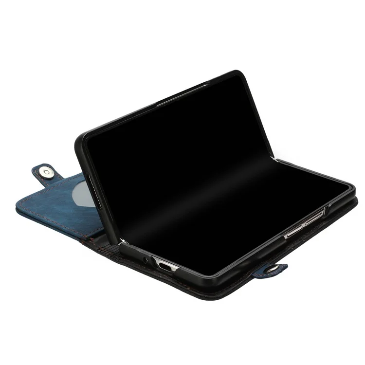 YX0020 Para Samsung Galaxy Z Fold5 5G Funda de Teléfono de Piel PU + PC con Ranuras para Tarjetas a Prueba de Golpes - Zafiro