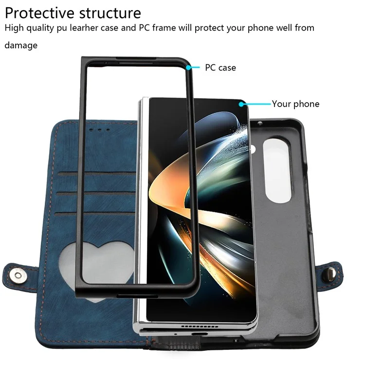 YX0020 Para Samsung Galaxy Z Fold5 5G Funda de Teléfono de Piel PU + PC con Ranuras para Tarjetas a Prueba de Golpes - Zafiro