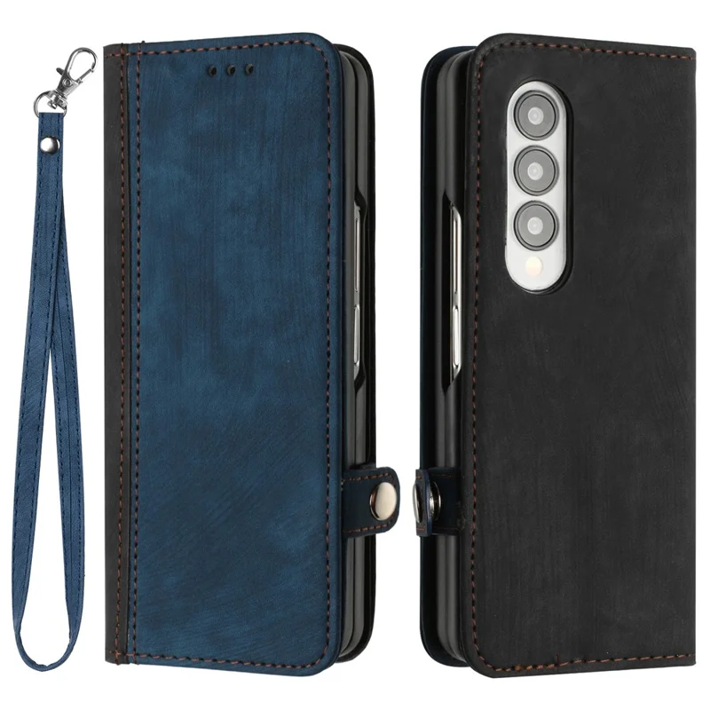 YX0020 Para Samsung Galaxy Z Fold4 5G Suporte de Cartão Slots Capa de Telefone PU Leather+PC Protective Cover - Safira