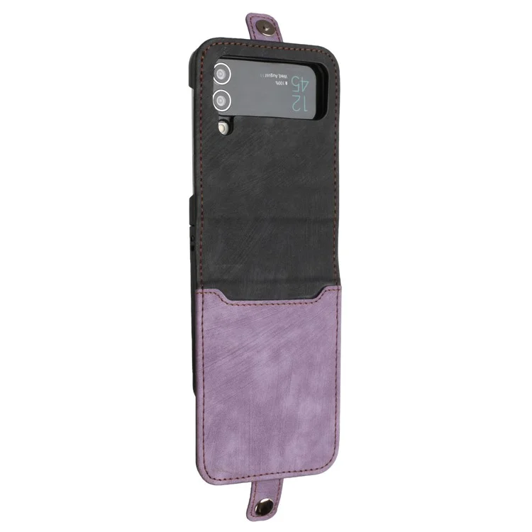 YX0020 For Samsung Galaxy Z Flip4 5G Card Holder Phone Case PU Leather+PC Phone Cover - Purple