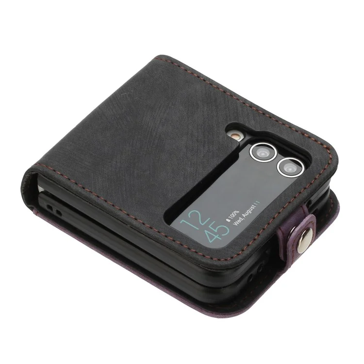 YX0020 For Samsung Galaxy Z Flip4 5G Card Holder Phone Case PU Leather+PC Phone Cover - Purple
