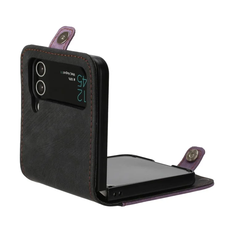 YX0020 For Samsung Galaxy Z Flip4 5G Card Holder Phone Case PU Leather+PC Phone Cover - Purple
