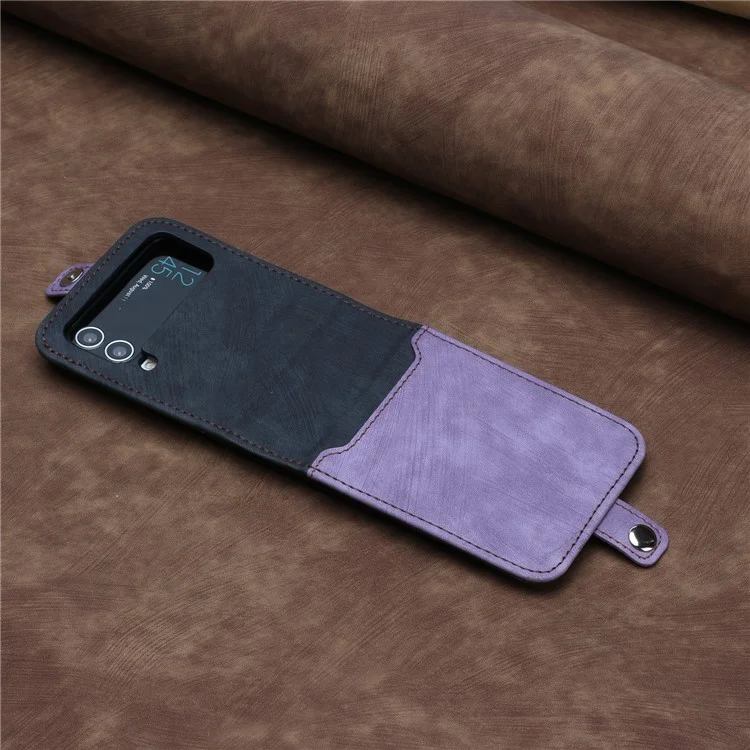 YX0020 For Samsung Galaxy Z Flip4 5G Card Holder Phone Case PU Leather+PC Phone Cover - Purple