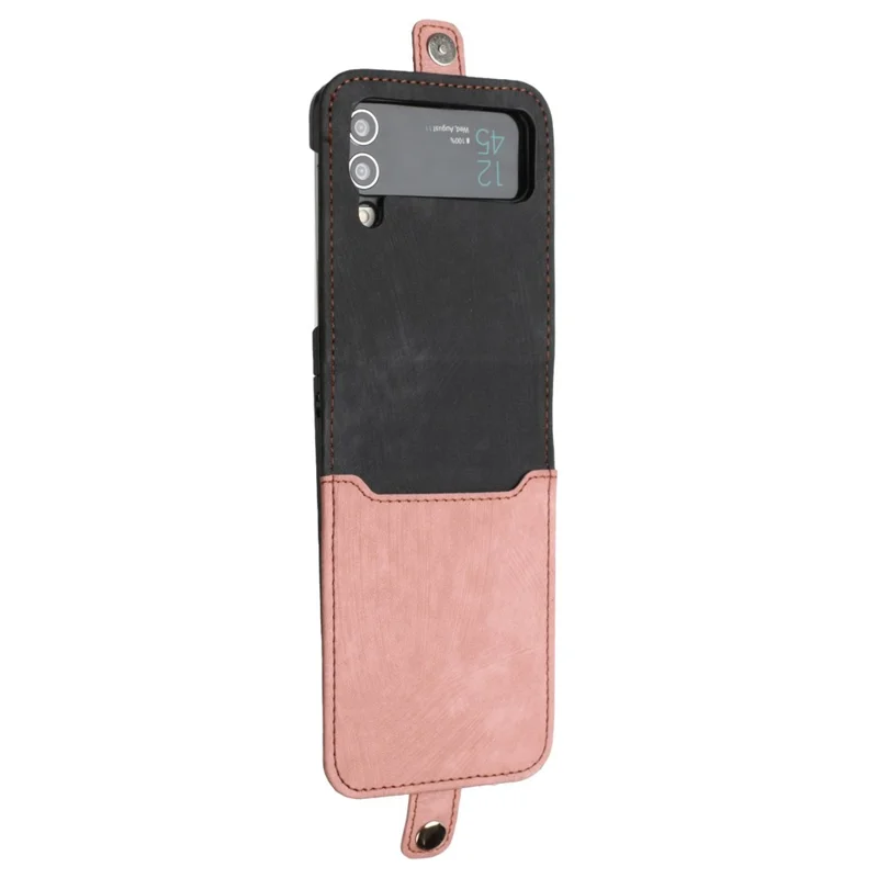 YX0020 For Samsung Galaxy Z Flip3 5G PU Leather+PC Case Card Holder Folding Phone Cover - Pink