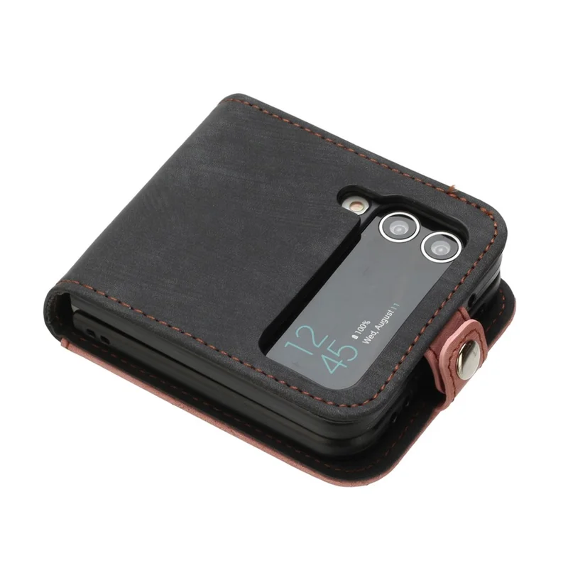 YX0020 For Samsung Galaxy Z Flip3 5G PU Leather+PC Case Card Holder Folding Phone Cover - Pink
