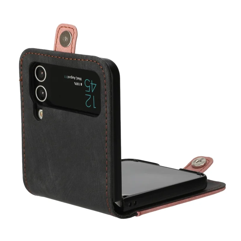 YX0020 For Samsung Galaxy Z Flip3 5G PU Leather+PC Case Card Holder Folding Phone Cover - Pink