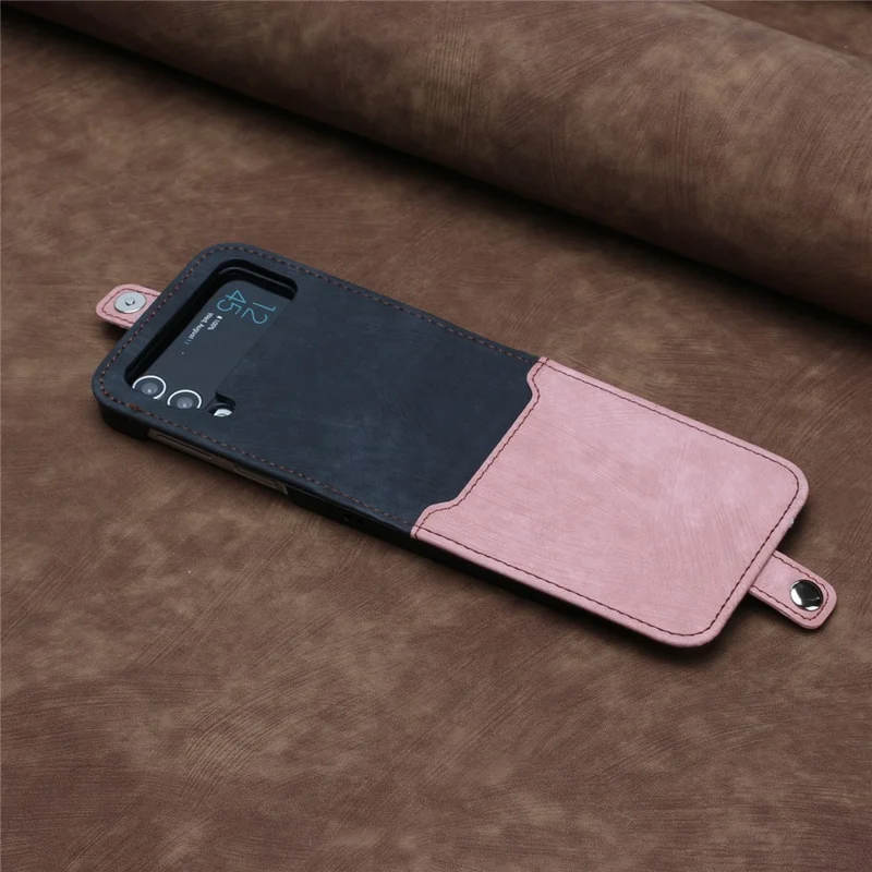 YX0020 For Samsung Galaxy Z Flip3 5G PU Leather+PC Case Card Holder Folding Phone Cover - Pink