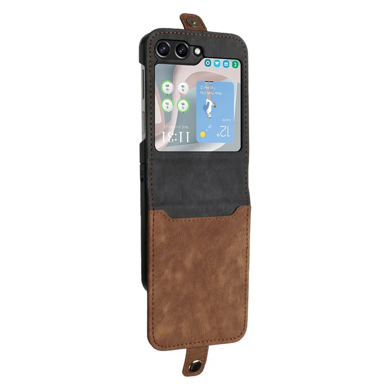 YX0020 Für Samsung Galaxy Z Flip5 5G Faltbares Telefongehäuse mit Kartenfach, PU-Leder+PC-Abdeckung - Kaffee
