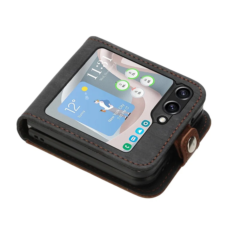 YX0020 Für Samsung Galaxy Z Flip5 5G Faltbares Telefongehäuse mit Kartenfach, PU-Leder+PC-Abdeckung - Kaffee