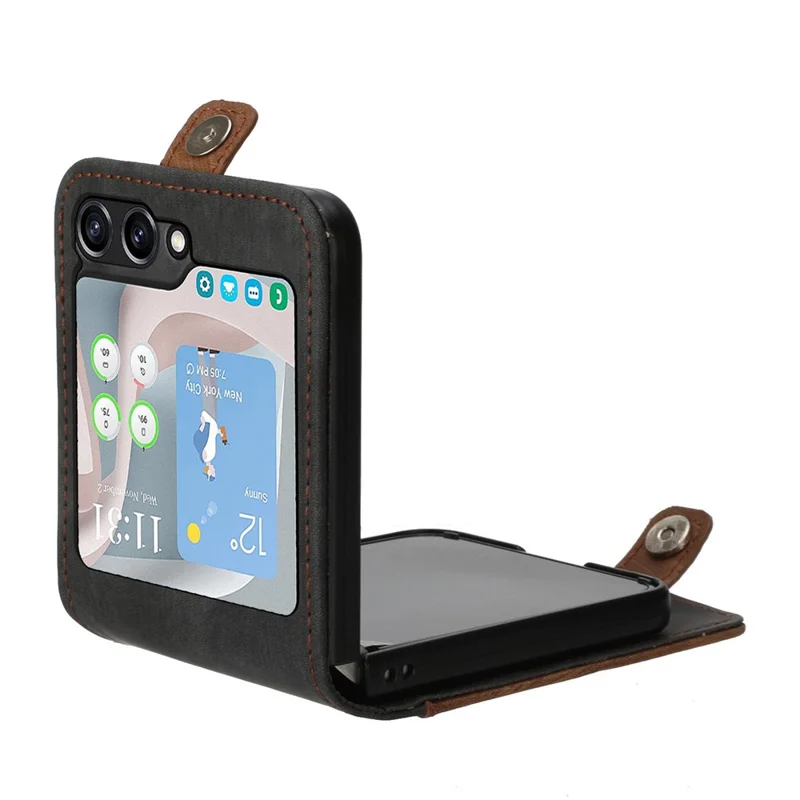 YX0020 Für Samsung Galaxy Z Flip5 5G Faltbares Telefongehäuse mit Kartenfach, PU-Leder+PC-Abdeckung - Kaffee