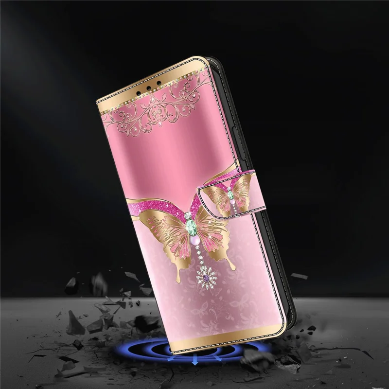 For Sony Xperia 1 V Wallet PU Leather Protective Case 3D Pattern Printing Stand Phone Cover - Pink / Gold Butterfly