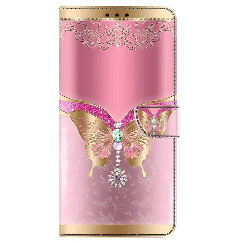 For Sony Xperia 1 V Wallet PU Leather Protective Case 3D Pattern Printing Stand Phone Cover - Pink / Gold Butterfly