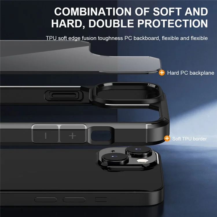 Funda de teléfono de la serie Defense Armor para iPhone 15 Plus PC+TPU Protective Back Cover - Negro