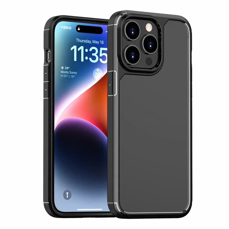 Série d'armure de défense pour iPhone 15 Pro Max TPU+PC Étui de protection antichoc Coque arrière transparente - Noir