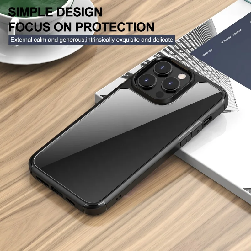 Série d'armure de défense pour iPhone 15 Pro Max TPU+PC Étui de protection antichoc Coque arrière transparente - Noir