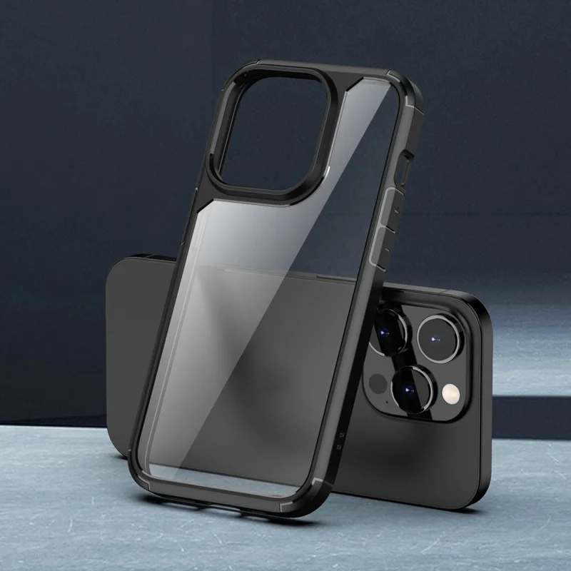 Série d'armure de défense pour iPhone 15 Pro Max TPU+PC Étui de protection antichoc Coque arrière transparente - Noir