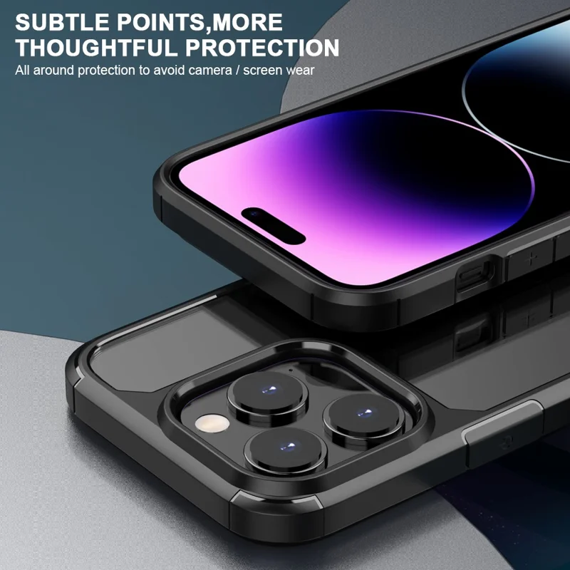 Série d'armure de défense pour iPhone 15 Pro Max TPU+PC Étui de protection antichoc Coque arrière transparente - Noir