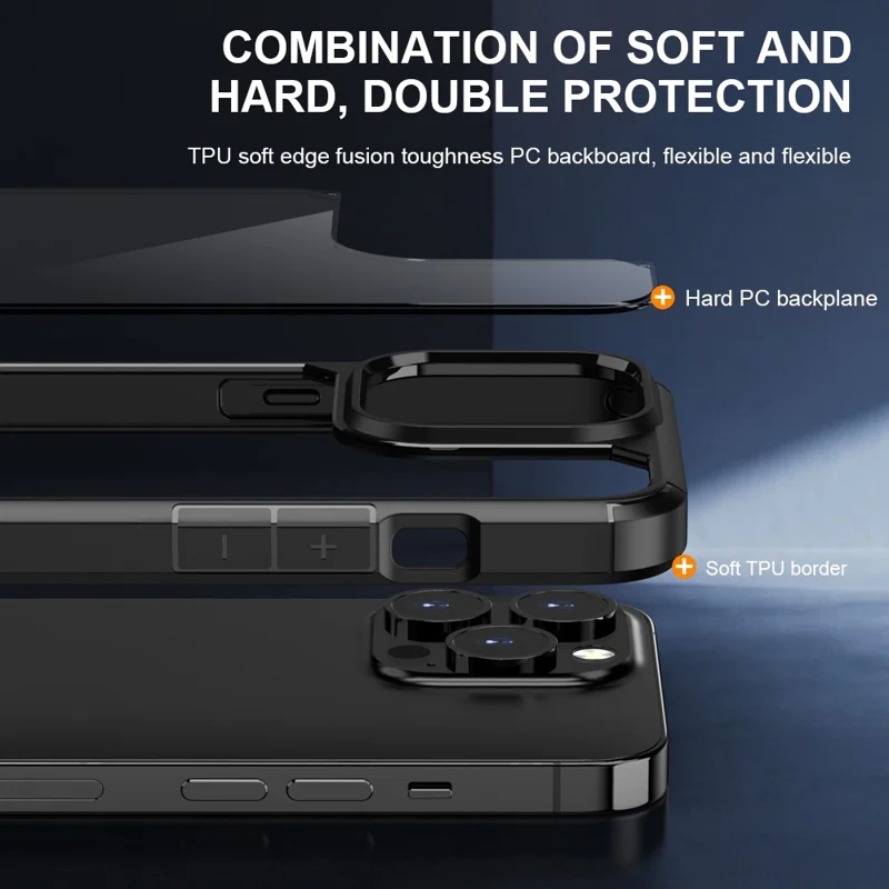 Série d'armure de défense pour iPhone 15 Pro Max TPU+PC Étui de protection antichoc Coque arrière transparente - Noir