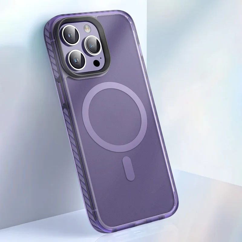 Coque de téléphone mate pour iPhone 15 Pro Antidérapante Protection Magnétique Compatible avec MagSafe - Violet