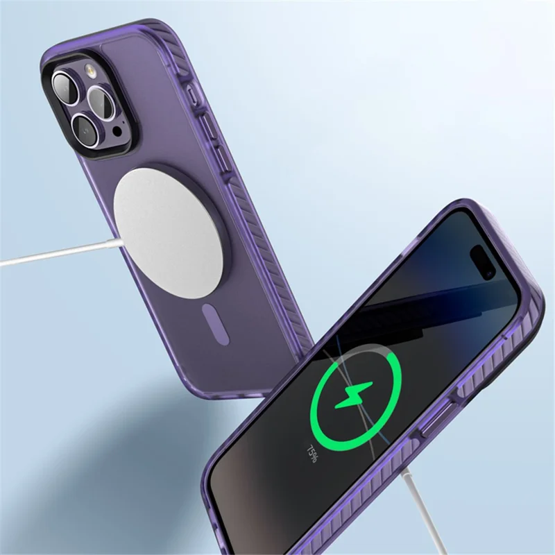 Coque de téléphone mate pour iPhone 15 Pro Antidérapante Protection Magnétique Compatible avec MagSafe - Violet