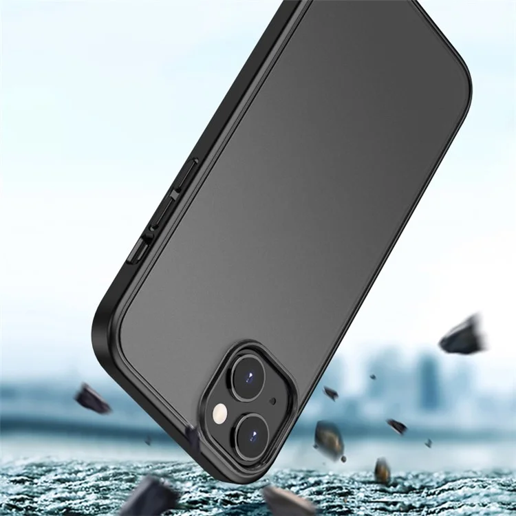 Magic Series Frosted Translucent Back Cover for iPhone 15 Plus , TPU + PC Anti-Fingerprint Phone Case - Black