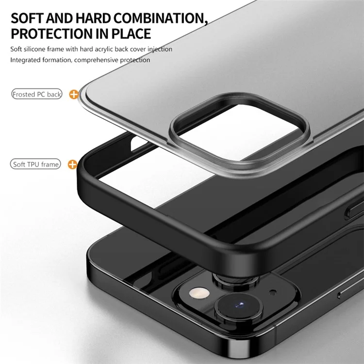 Magic Series Frosted Translucent Back Cover for iPhone 15 Plus , TPU + PC Anti-Fingerprint Phone Case - Black