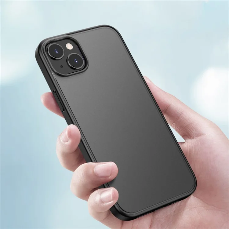 Magic Series Frosted Translucent Back Cover for iPhone 15 Plus , TPU + PC Anti-Fingerprint Phone Case - Black