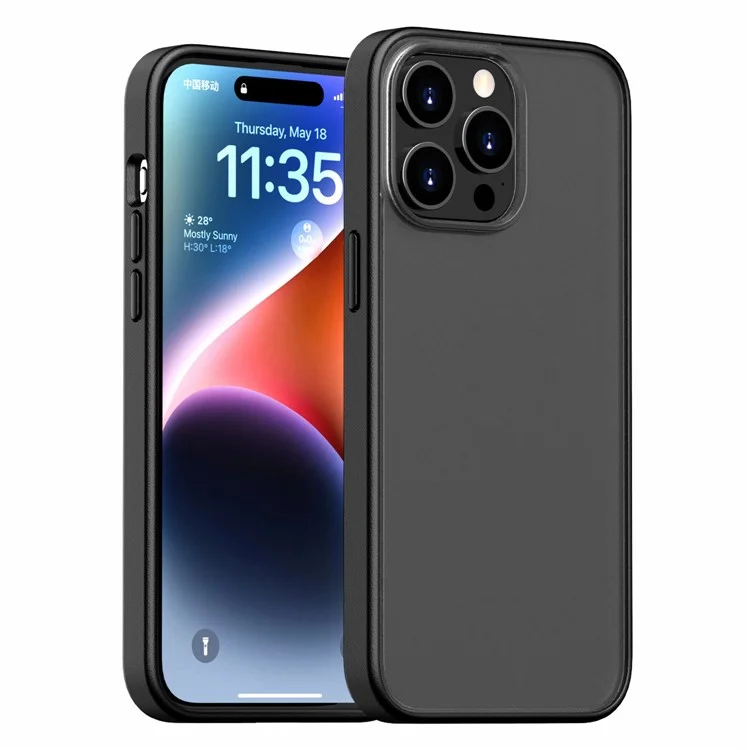 Magic Series TPU + PC Phone Case for iPhone 15 Pro Max , Translucent Matte Protective Cover - Black