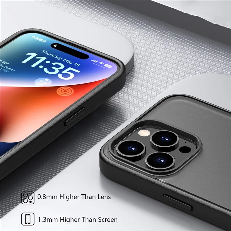 Magic Series TPU + PC Phone Case for iPhone 15 Pro Max , Translucent Matte Protective Cover - Black