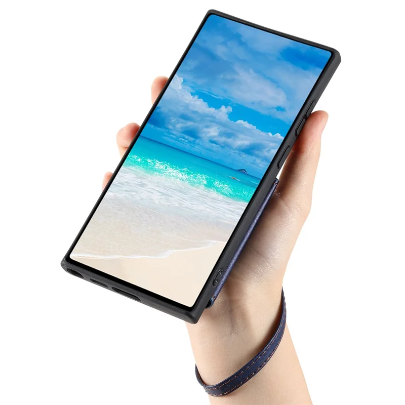 009 Anti-Scratch Phone Case for iPhone 15 , Wallet RFID Blocking PU+TPU Cover Kickstand Zipper Shell with Strap - Blue