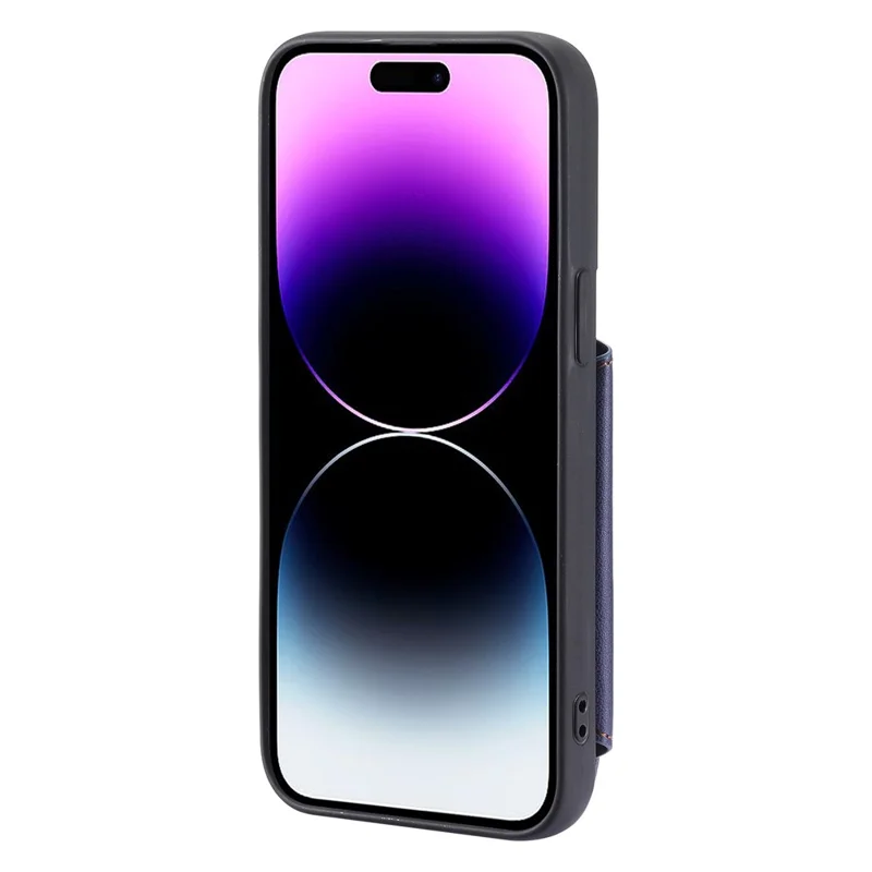 009 Protection Cover for iPhone 15 Pro Max , RFID Blocking PU+TPU Case Kickstand Zipper Wallet Shell with Strap - Blue