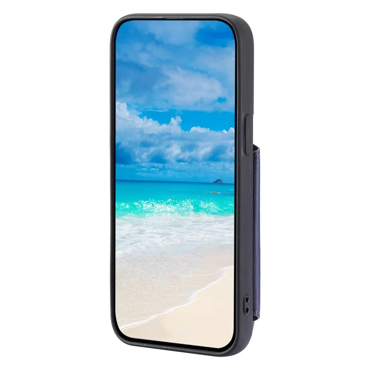 009 Cell Phone Case für iPhone 15 Plus, Kickstand Zipper Wallet RFID-Blocking PU+TPU Cover mit Gurt - Blau