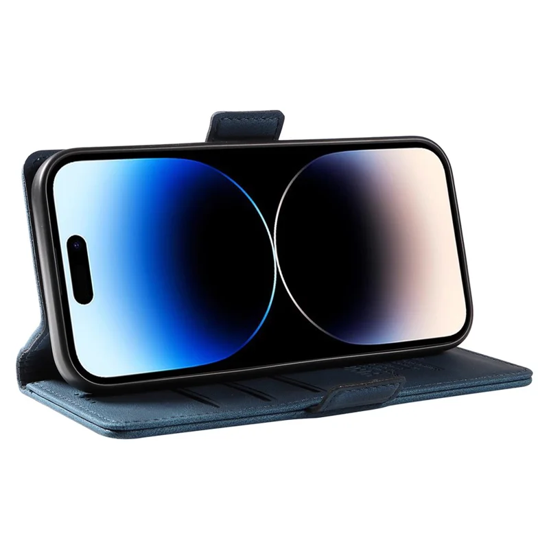 YIKATU YK-005 Cell Phone Case for iPhone 15 Pro , PU Leather Shell Magnetic Skin-touch Wallet Stand Cover - Blue