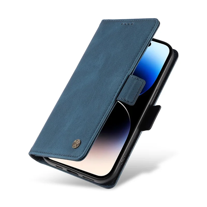 YIKATU YK-005 Cell Phone Case for iPhone 15 Pro , PU Leather Shell Magnetic Skin-touch Wallet Stand Cover - Blue