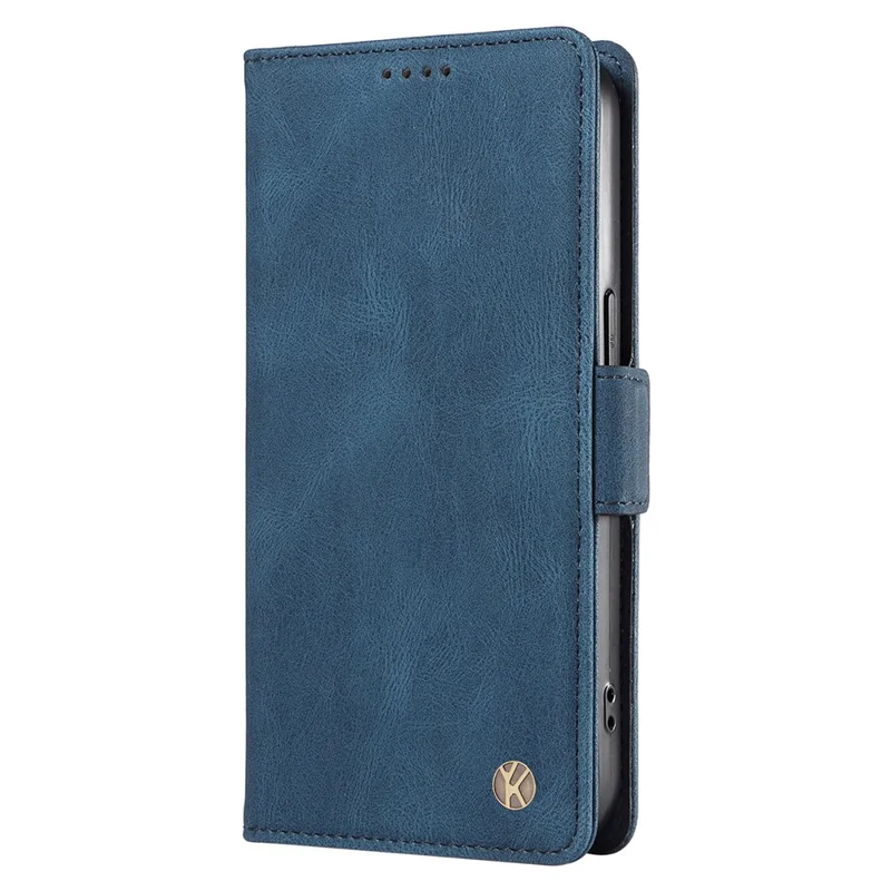 YIKATU YK-005 Cell Phone Case for iPhone 15 Pro , PU Leather Shell Magnetic Skin-touch Wallet Stand Cover - Blue