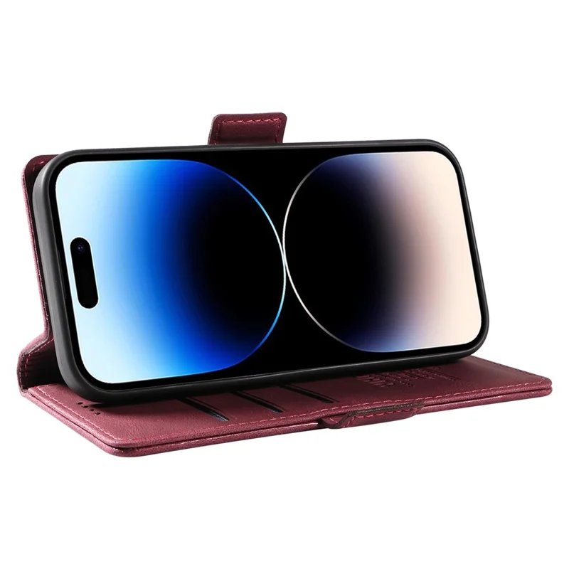 YIKATU YK-005 Cell Phone Case for iPhone 15 Pro , PU Leather Shell Magnetic Skin-touch Wallet Stand Cover - Wine Red