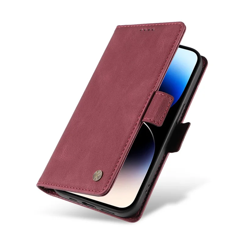 YIKATU YK-005 Cell Phone Case for iPhone 15 Pro , PU Leather Shell Magnetic Skin-touch Wallet Stand Cover - Wine Red